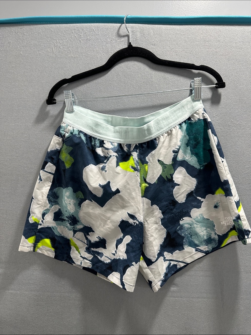 The North Face Women's Navy, White & Mint Floral Athletic Shorts